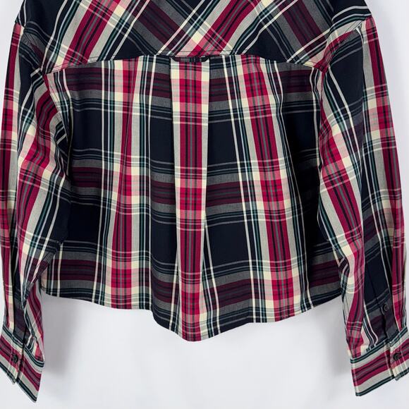J Crew Cropped Tartan Plaid Button Down Shirt Women's Medium Black Red - Picture 12 of 15